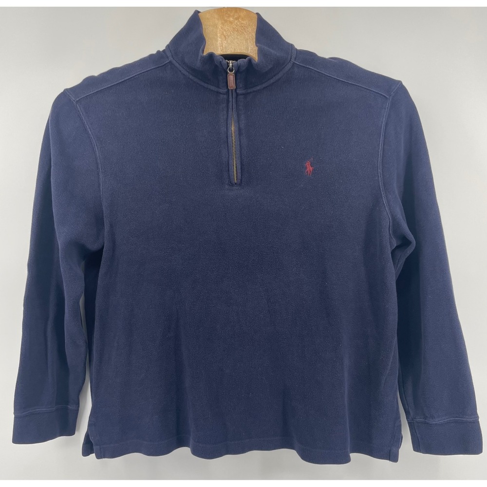 Polo Ralph Lauren Pullover Mens XL Navy Blue 1/4 Zip Ribbed Classic Old Money